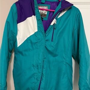 Mountain Expedition Teal Windbreaker Jacket with Purple & White Accents